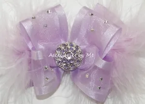 Glitzy Lavender Organza Marabou Hair Bow