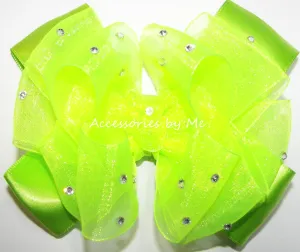 Glitzy Neon Green Organza Satin Hair Bow