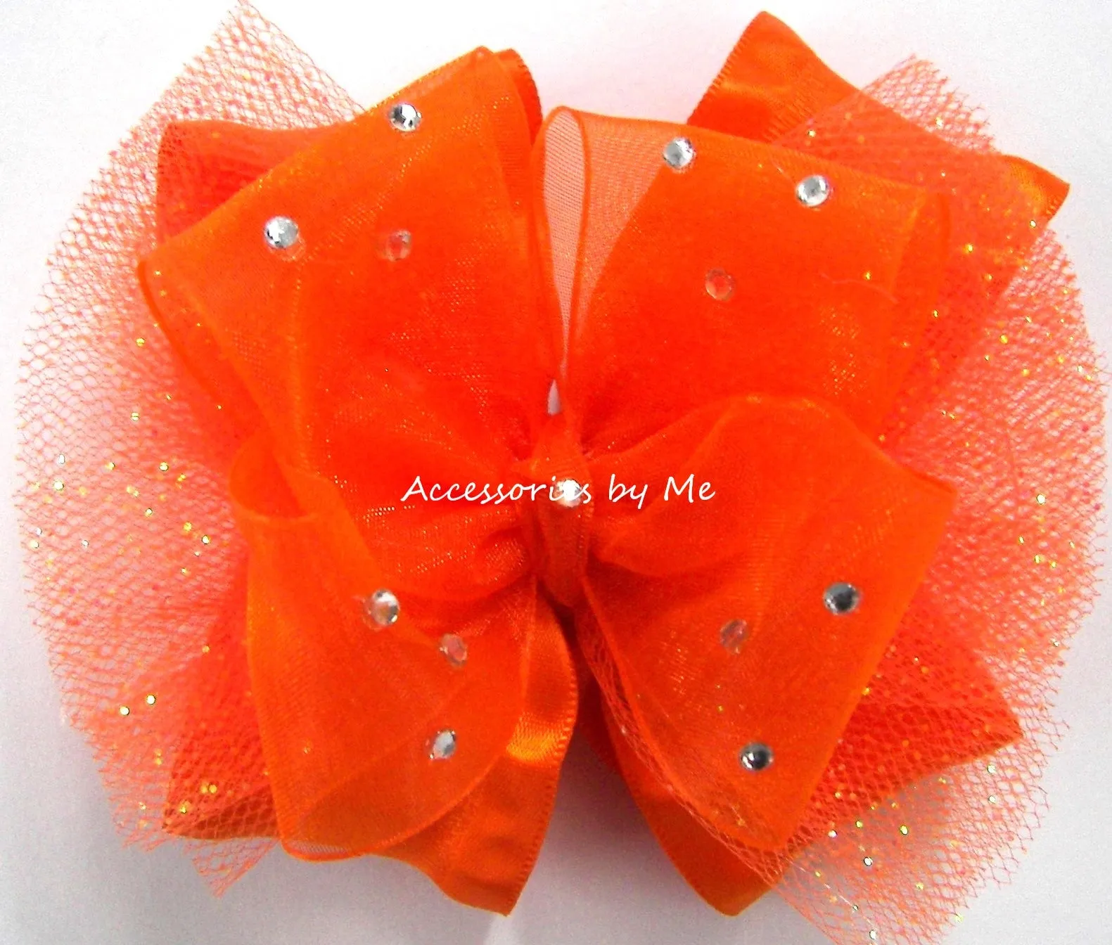 Glitzy Orange Organza Ruffle Tutu Hair Bow