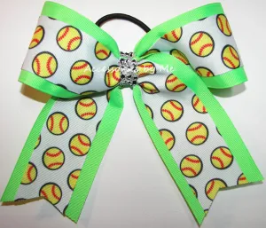 Glitzy Softball Neon Lime Rhinestone Bow