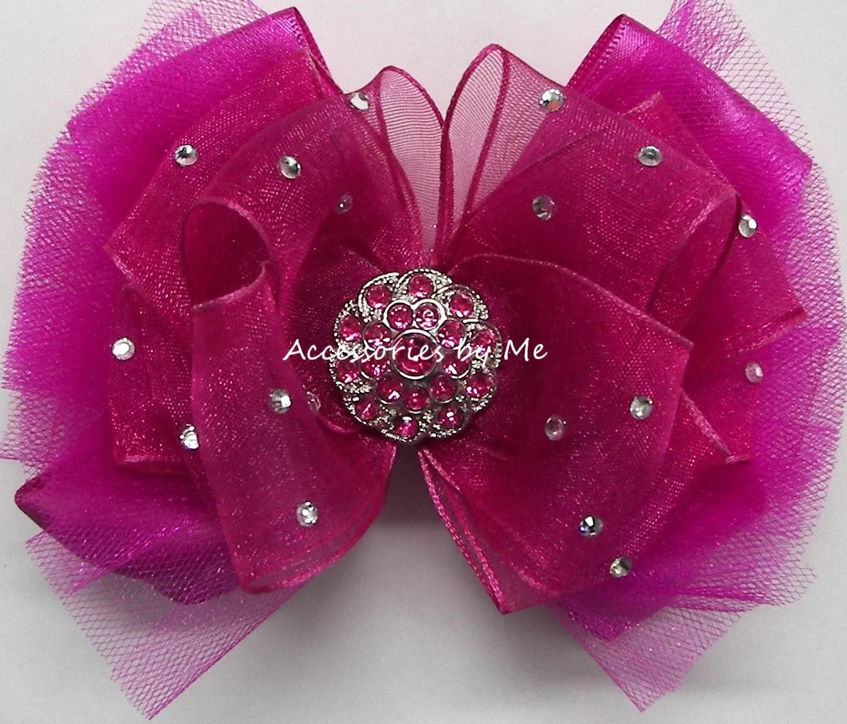 Glitzy Wild Berry Organza Tutu Hair Bow