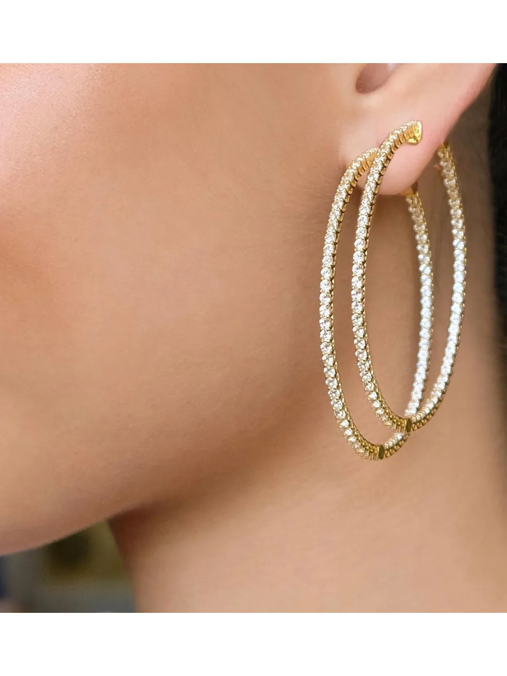 Gold & White Sapphire Hoops