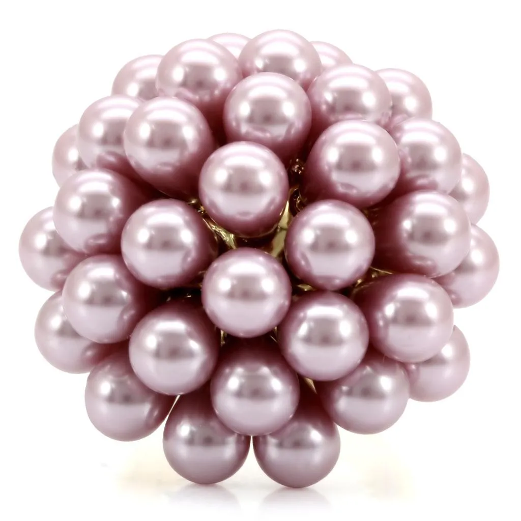 Gold Brass Ring with Synthetic Pearl in Light Amethyst for Women Style 1W051