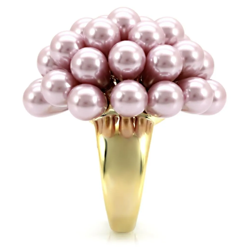 Gold Brass Ring with Synthetic Pearl in Light Amethyst for Women Style 1W051