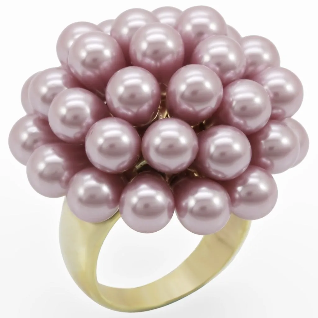 Gold Brass Ring with Synthetic Pearl in Light Amethyst for Women Style 1W051