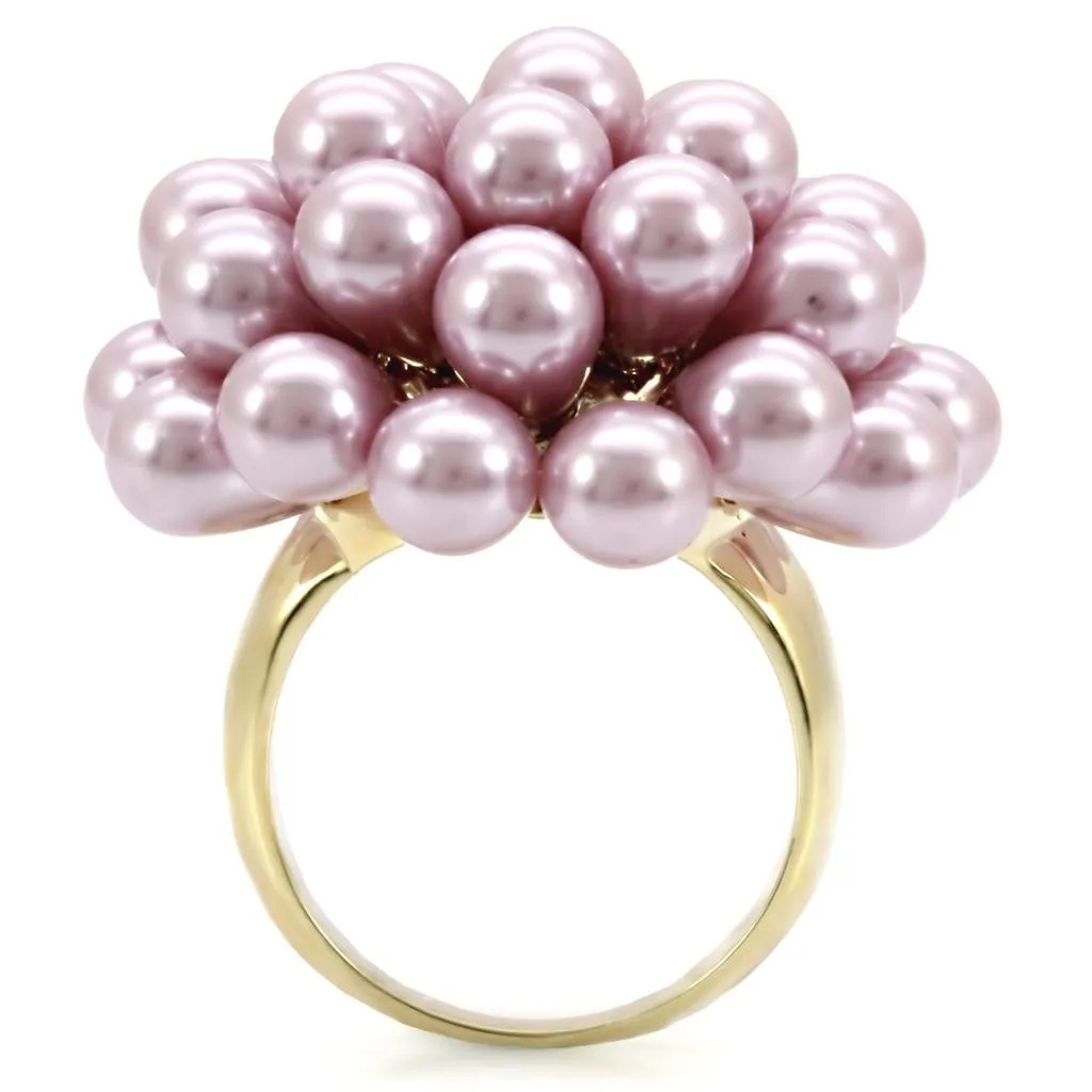 Gold Brass Ring with Synthetic Pearl in Light Amethyst for Women Style 1W051