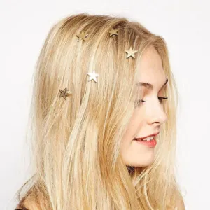 Gold Stars Hair Clips 5 Piece Set Twist Ins Boho New Year's Eve Barrettes Celestial Golden Magick Accessories