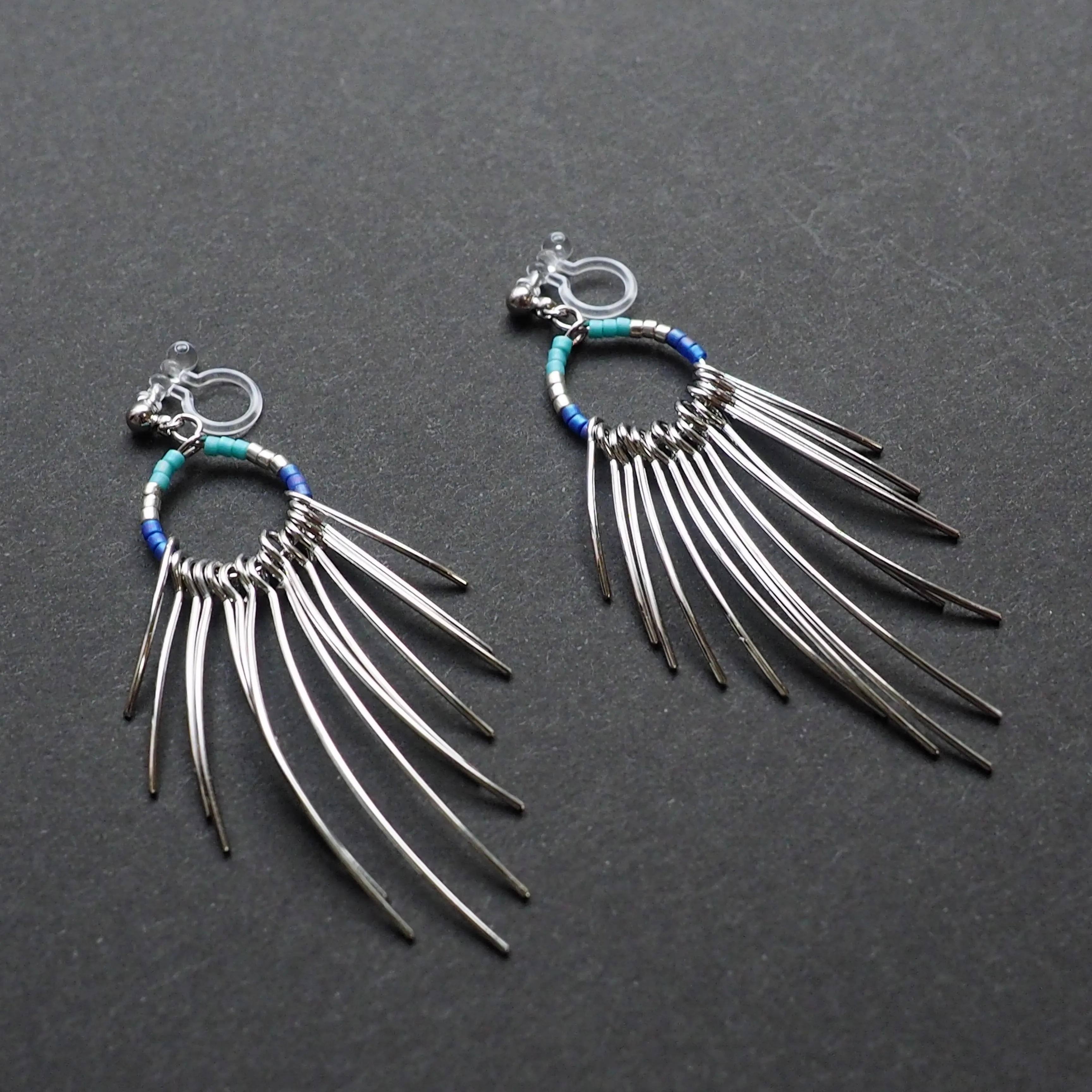 Gradated Fringe invisible clip on earrings ( Silver tone )