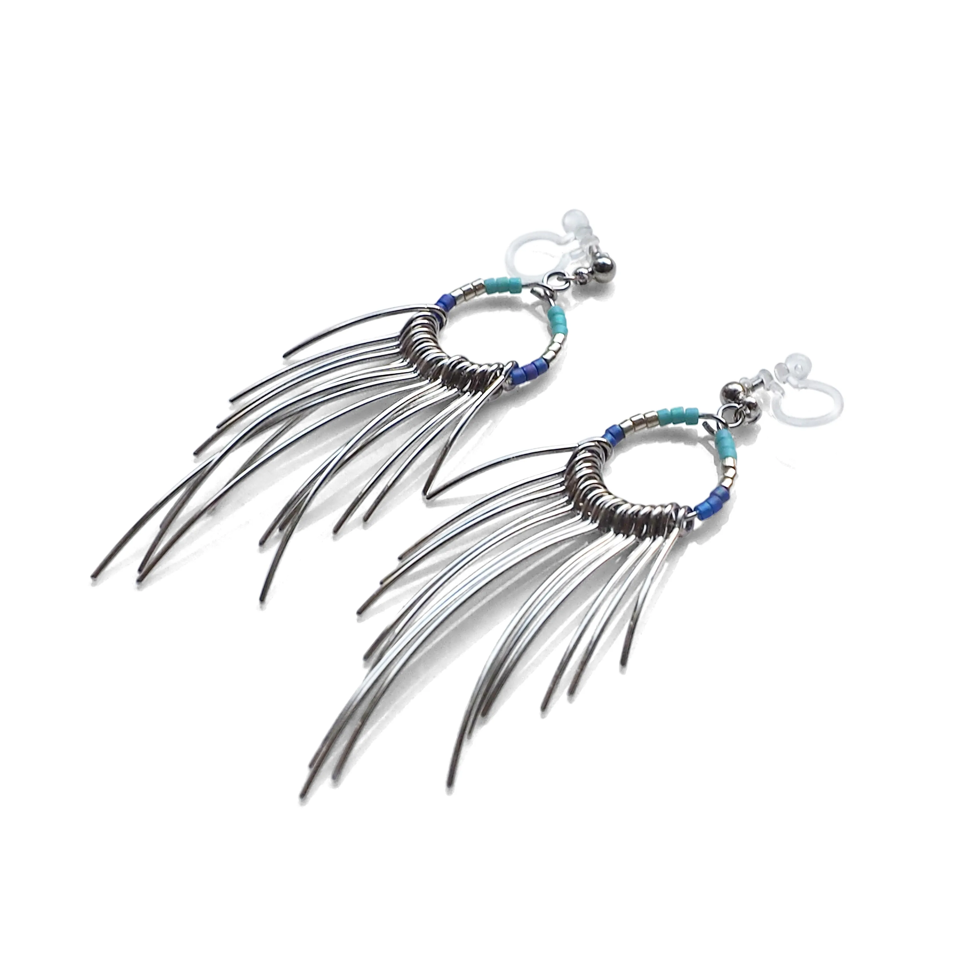 Gradated Fringe invisible clip on earrings ( Silver tone )