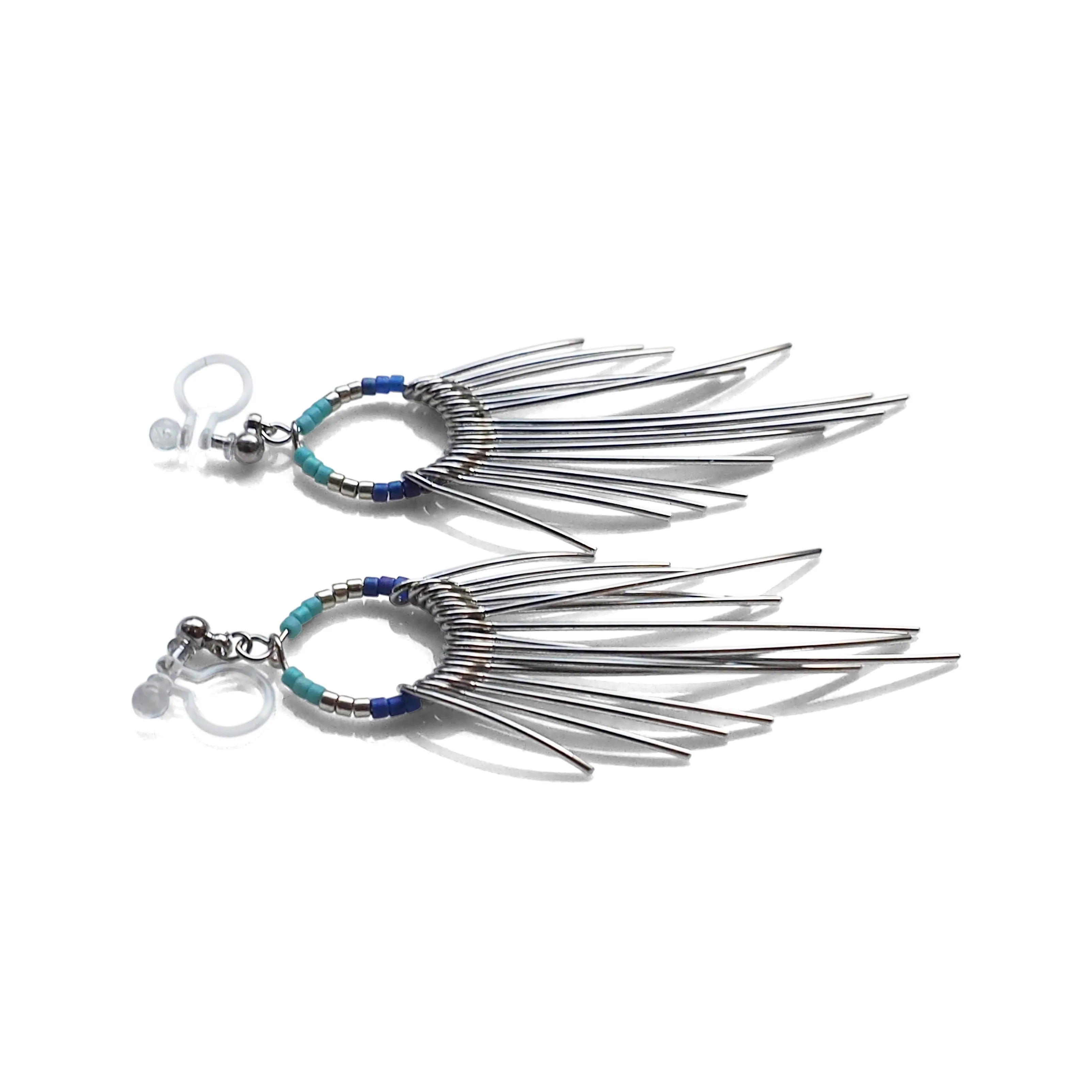 Gradated Fringe invisible clip on earrings ( Silver tone )