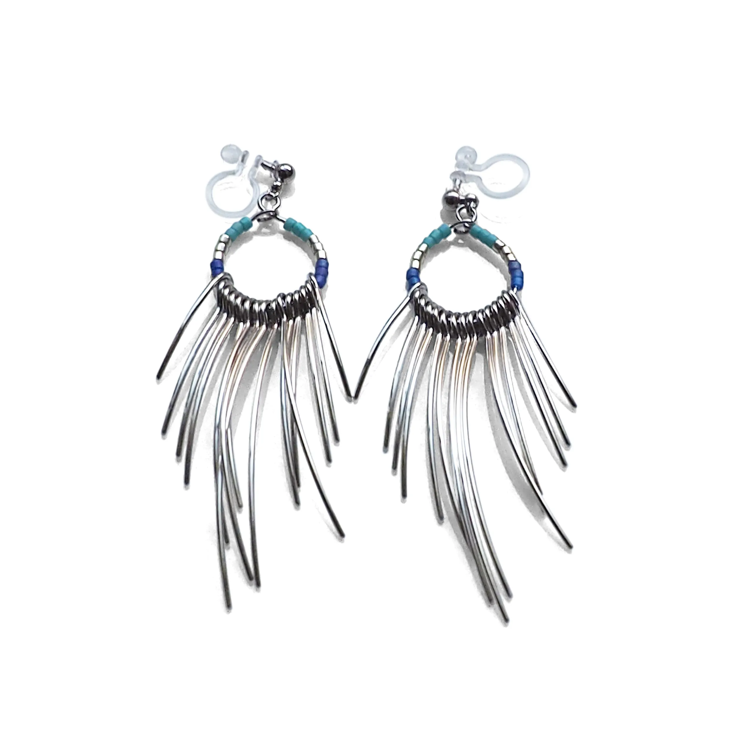 Gradated Fringe invisible clip on earrings ( Silver tone )