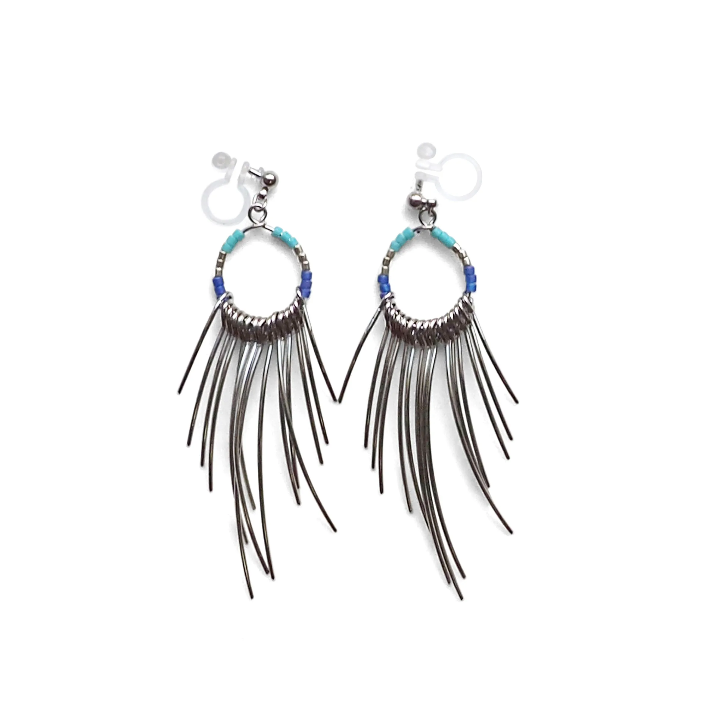 Gradated Fringe invisible clip on earrings ( Silver tone )