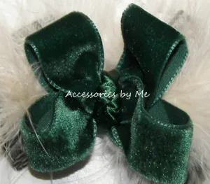 Green Velvet Ivory Marabou Hair Bow