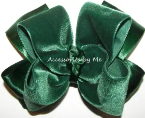 Green Velvet Satin Hair Bow