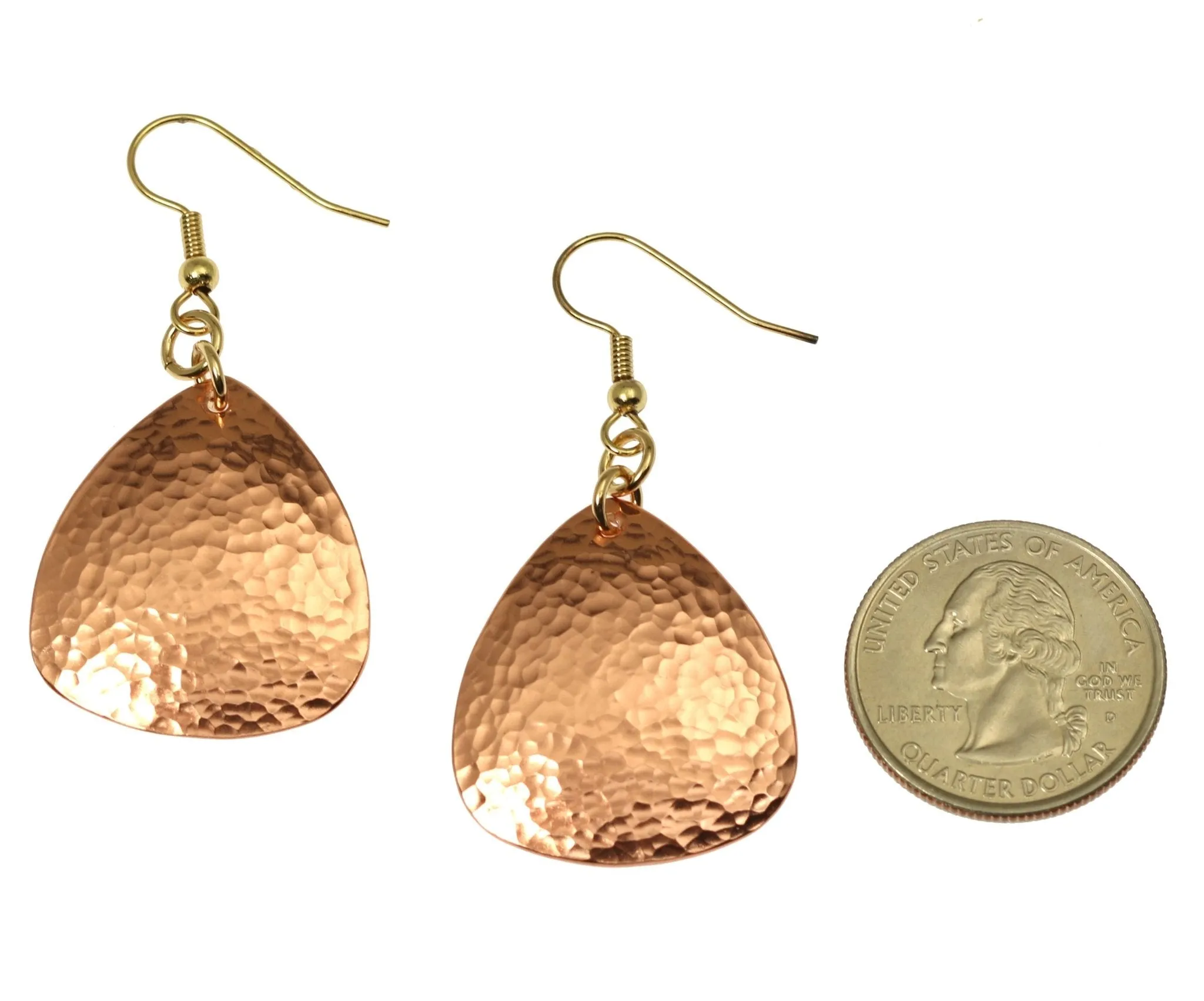 Hammered Copper Triangular Drop Earrings - Solid Copper Earrings