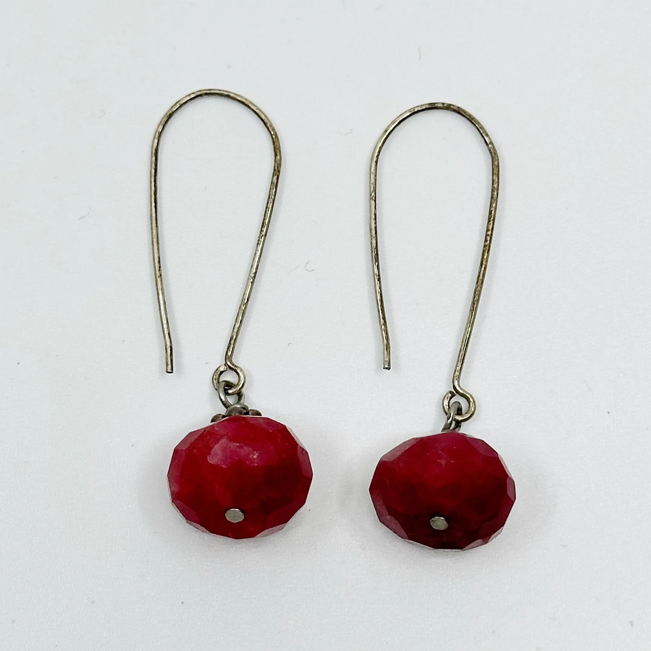 Hand Made Sterling silver faceted ruby bead earrings GM39