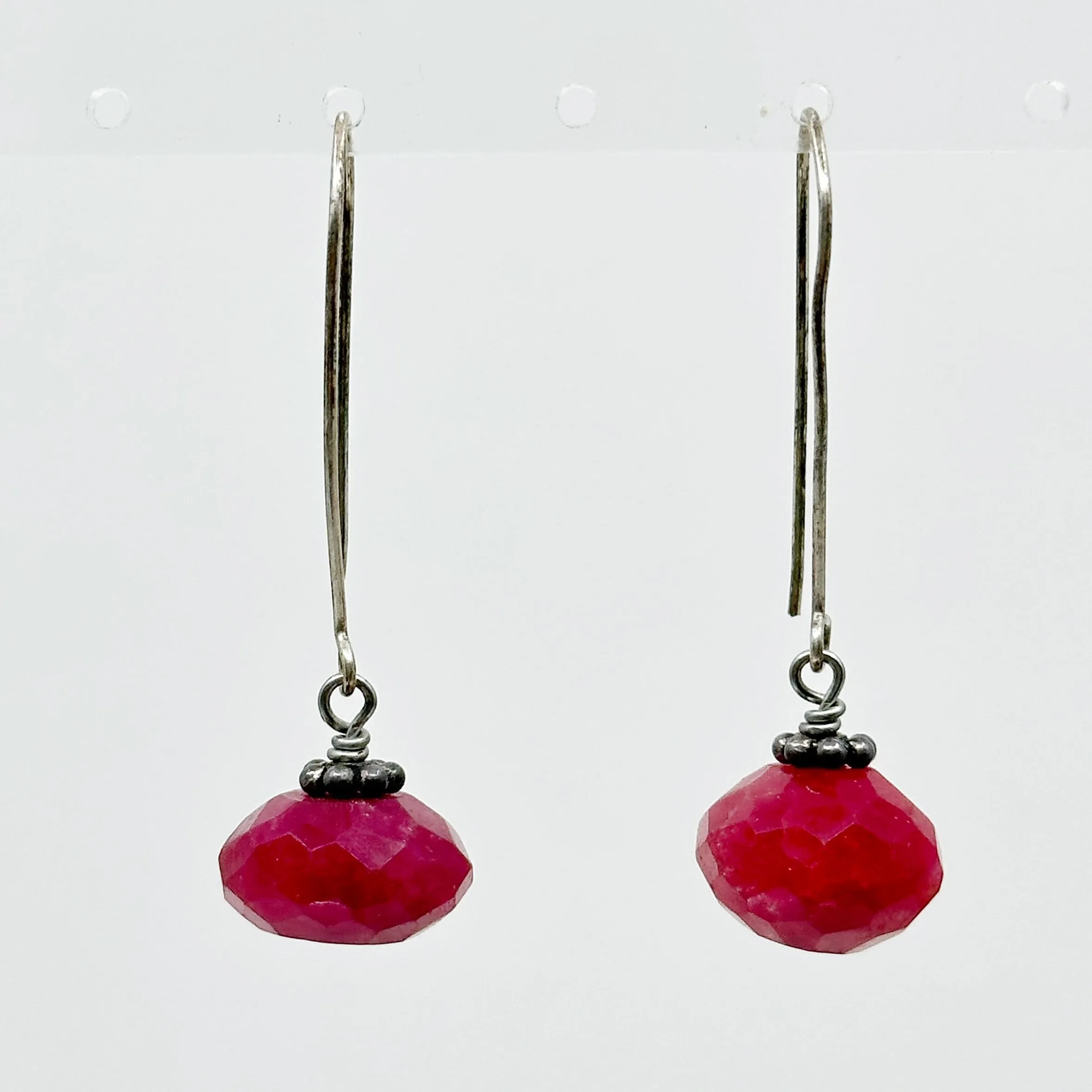 Hand Made Sterling silver faceted ruby bead earrings GM39