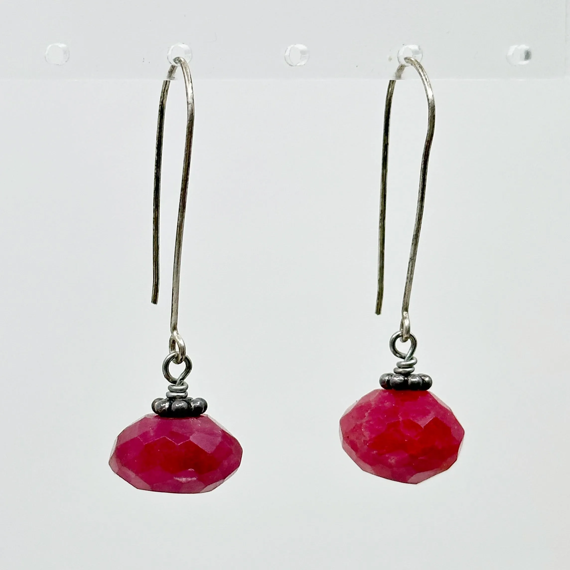 Hand Made Sterling silver faceted ruby bead earrings GM39