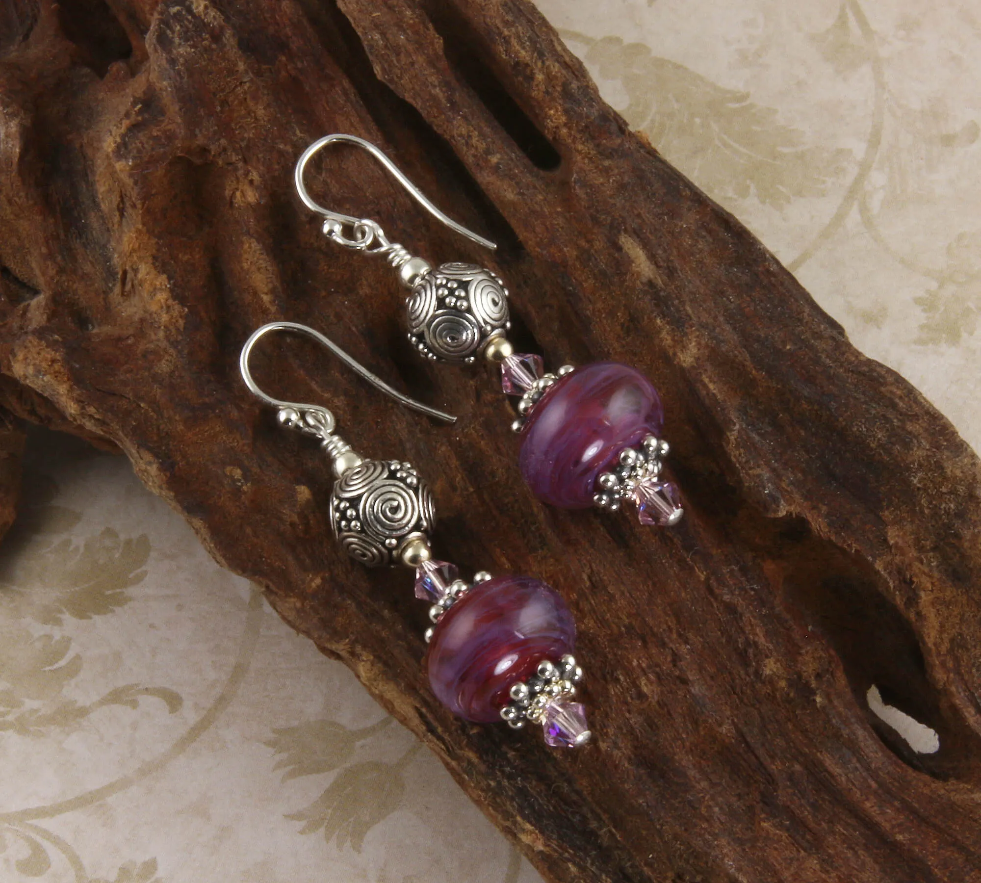 Handmade Violet Swirls Lampwork Earrings