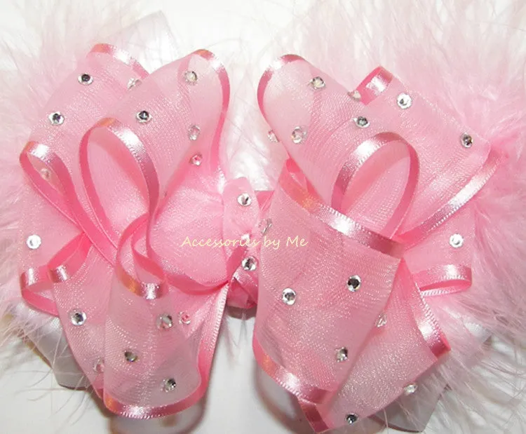 High Glitz Light Pink White Marabou Hair Bow