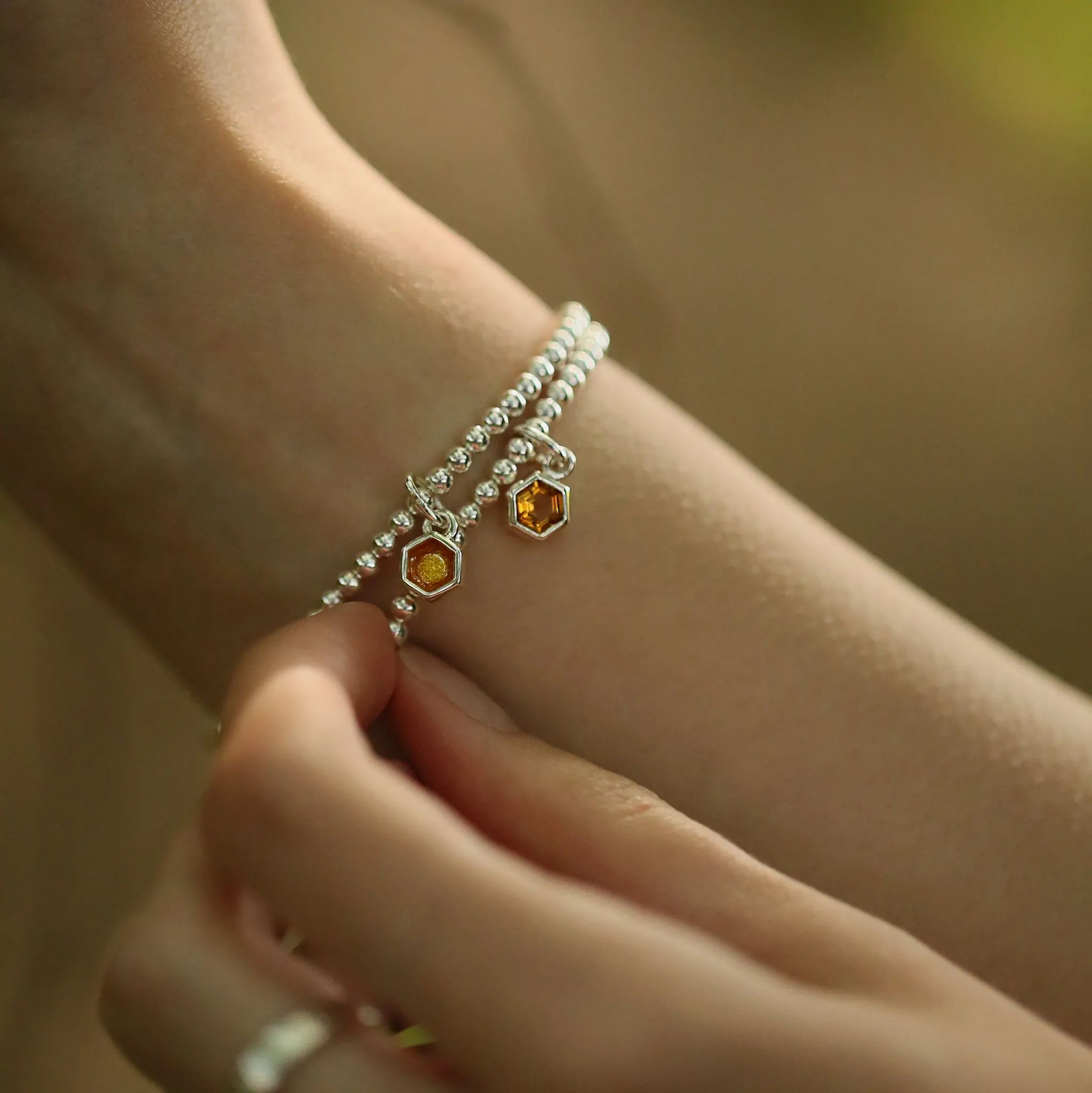 Honeycomb Citrine Stretch Bracelet in Sterling Silver