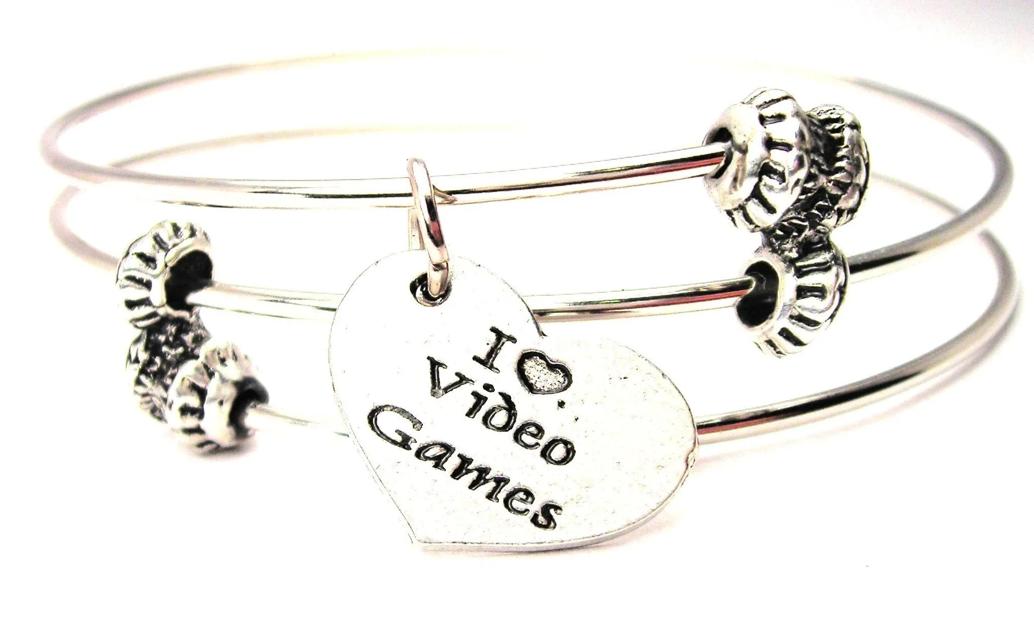 I Love Video Games Heart Triple Style Expandable Bangle Bracelet