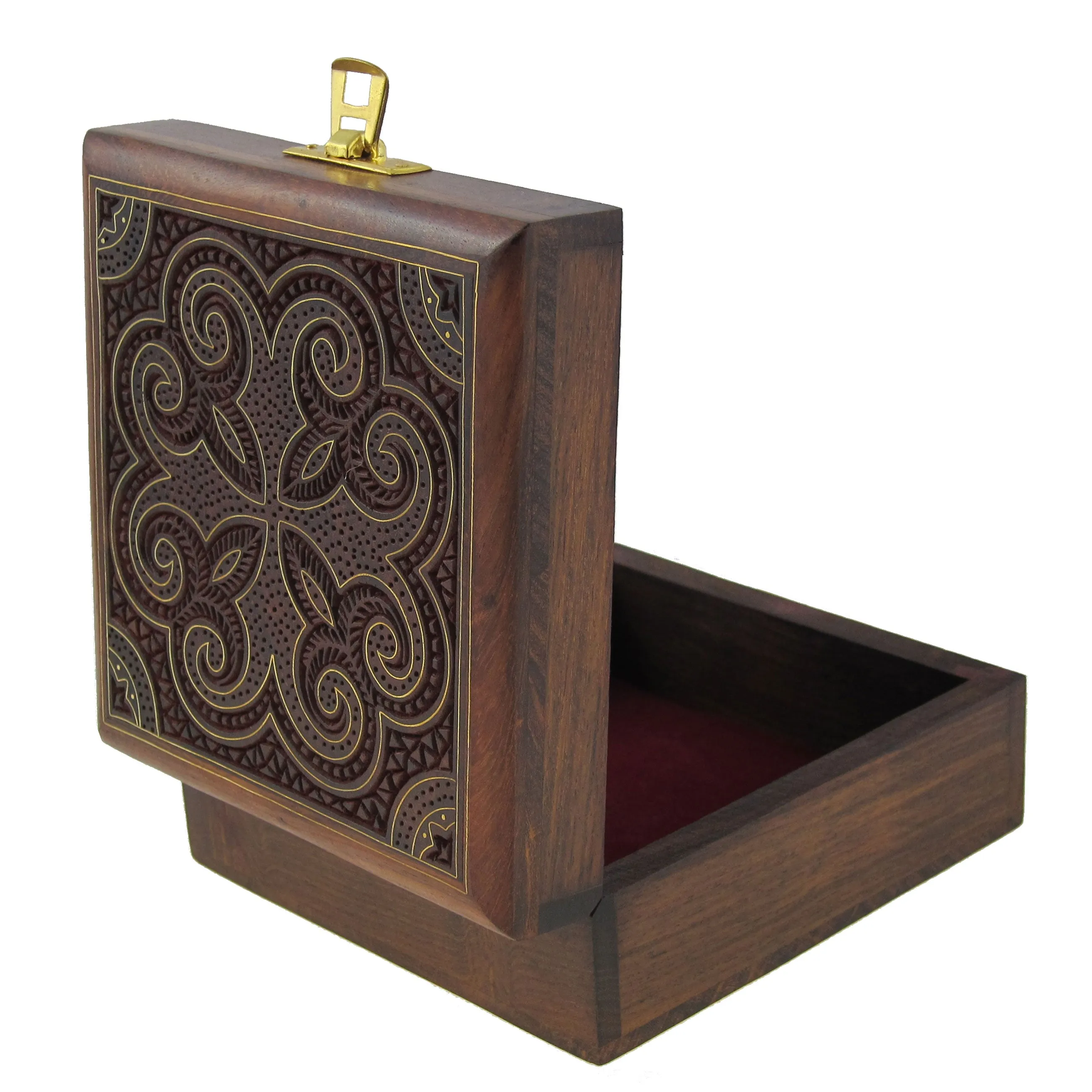 Indian Jewelry Holder - 5 x 5 x 2.25 Inch Small Wood Box - Jewelry Boxes for Bracelet - Present for Her