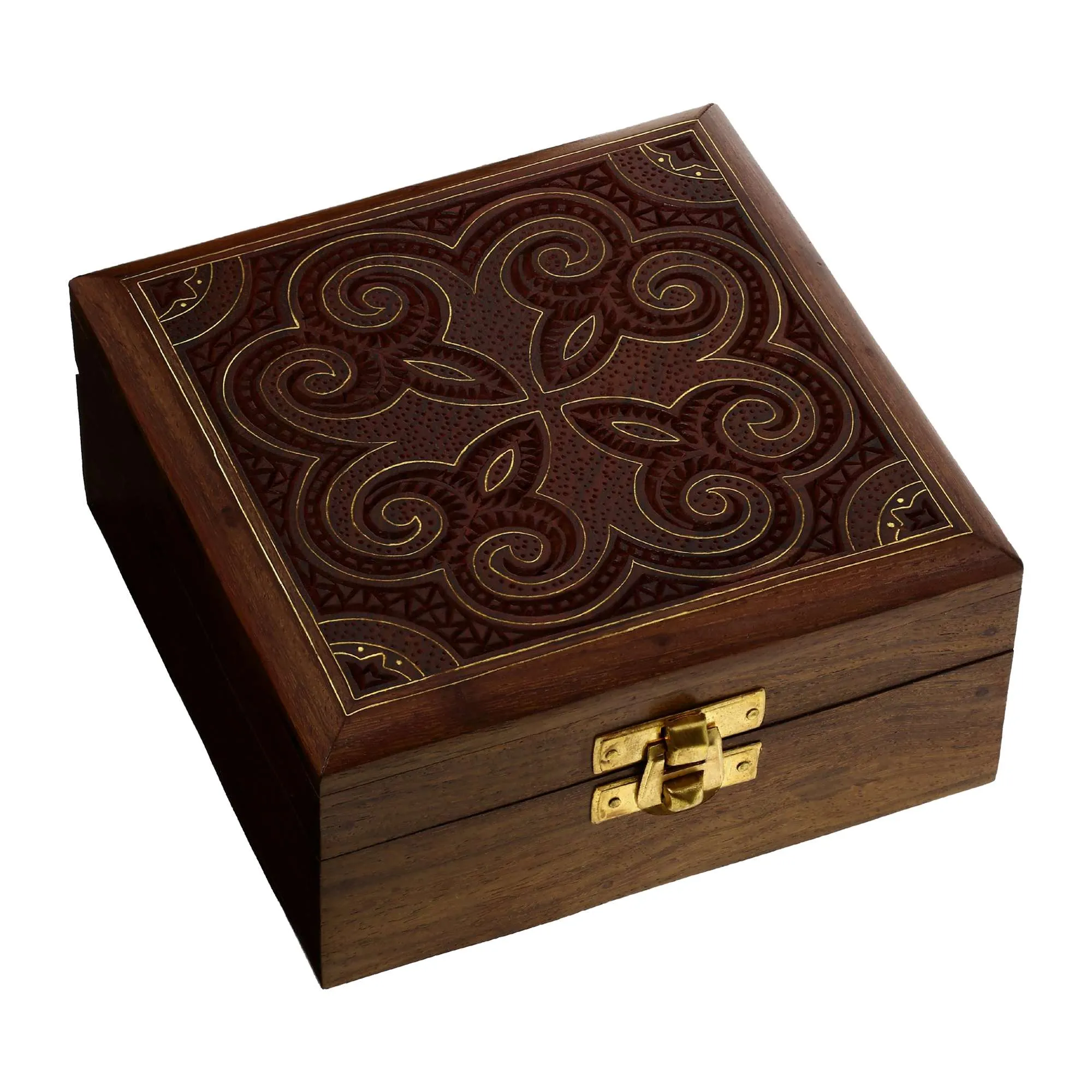 Indian Jewelry Holder - 5 x 5 x 2.25 Inch Small Wood Box - Jewelry Boxes for Bracelet - Present for Her