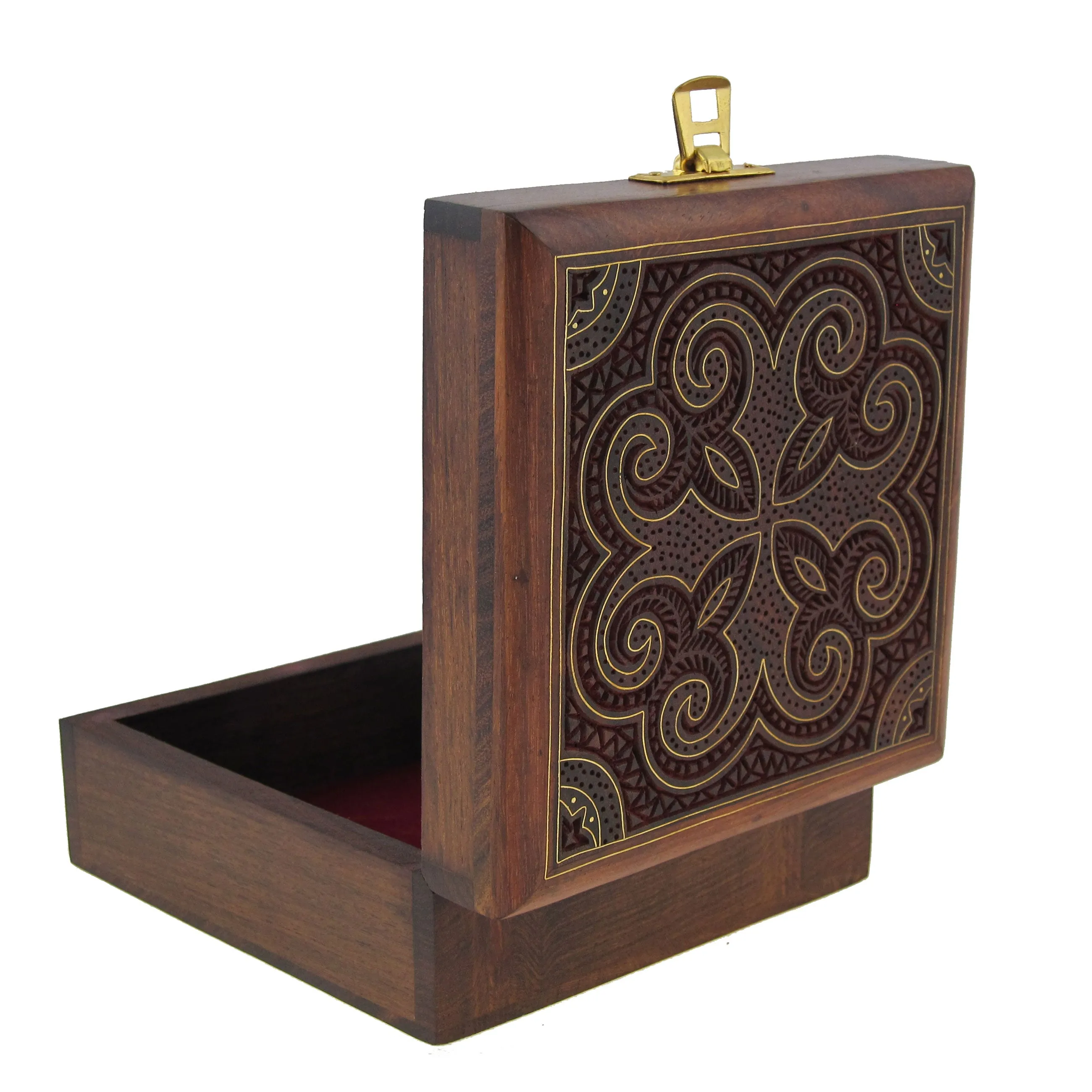 Indian Jewelry Holder - 5 x 5 x 2.25 Inch Small Wood Box - Jewelry Boxes for Bracelet - Present for Her