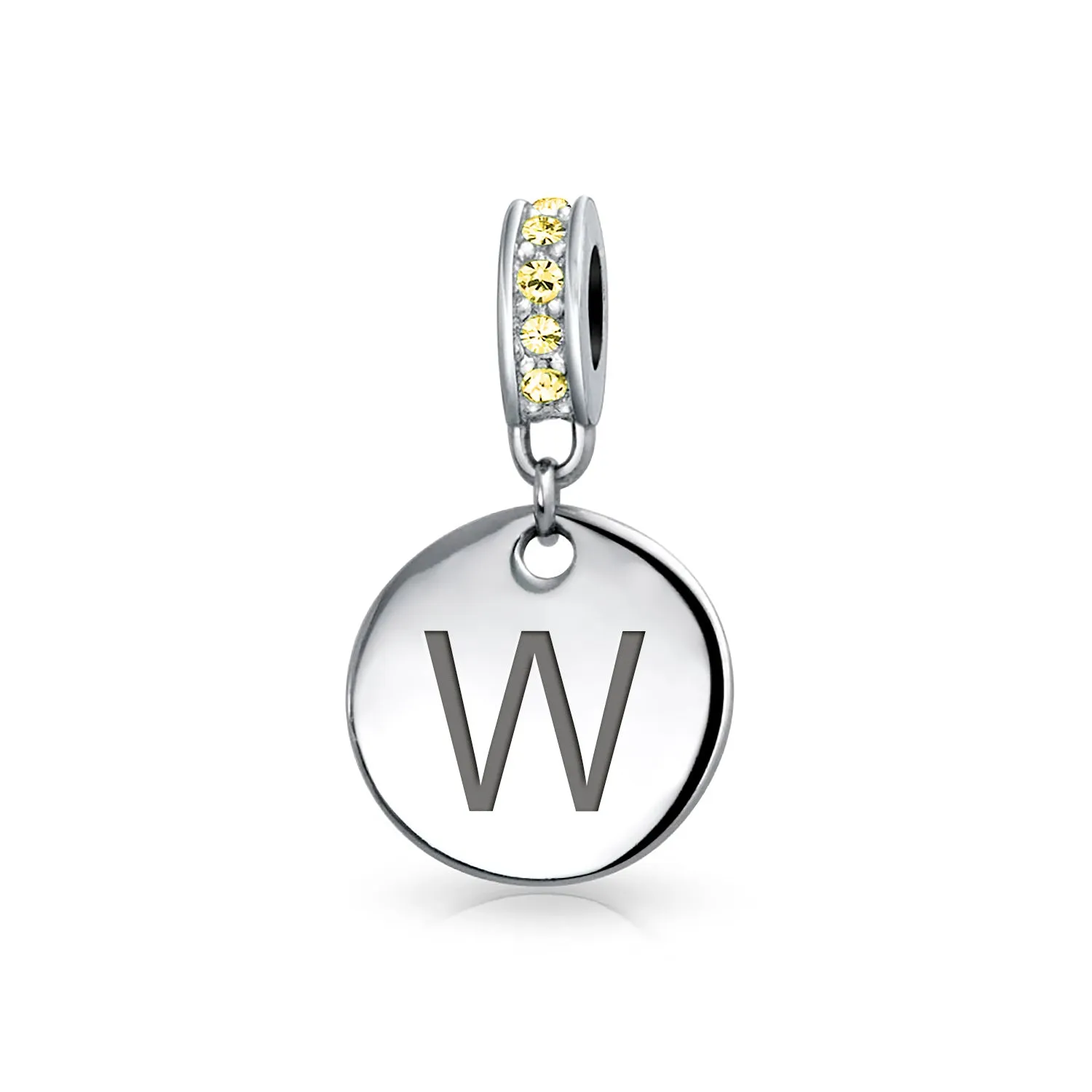 Initial Alphabet Bead Charm Yellow Crystal Accent Dangle for European Bracelet