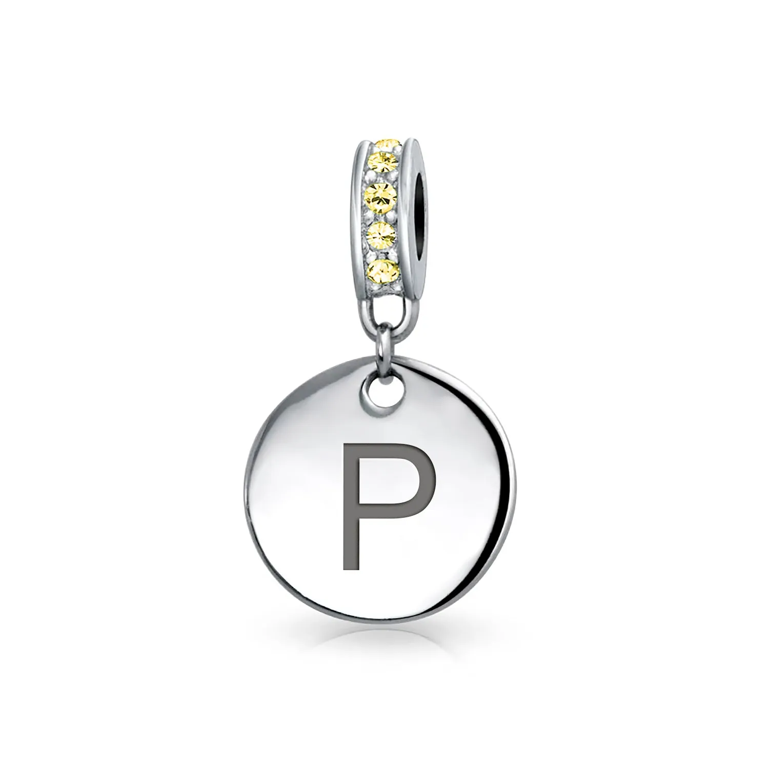 Initial Alphabet Bead Charm Yellow Crystal Accent Dangle for European Bracelet