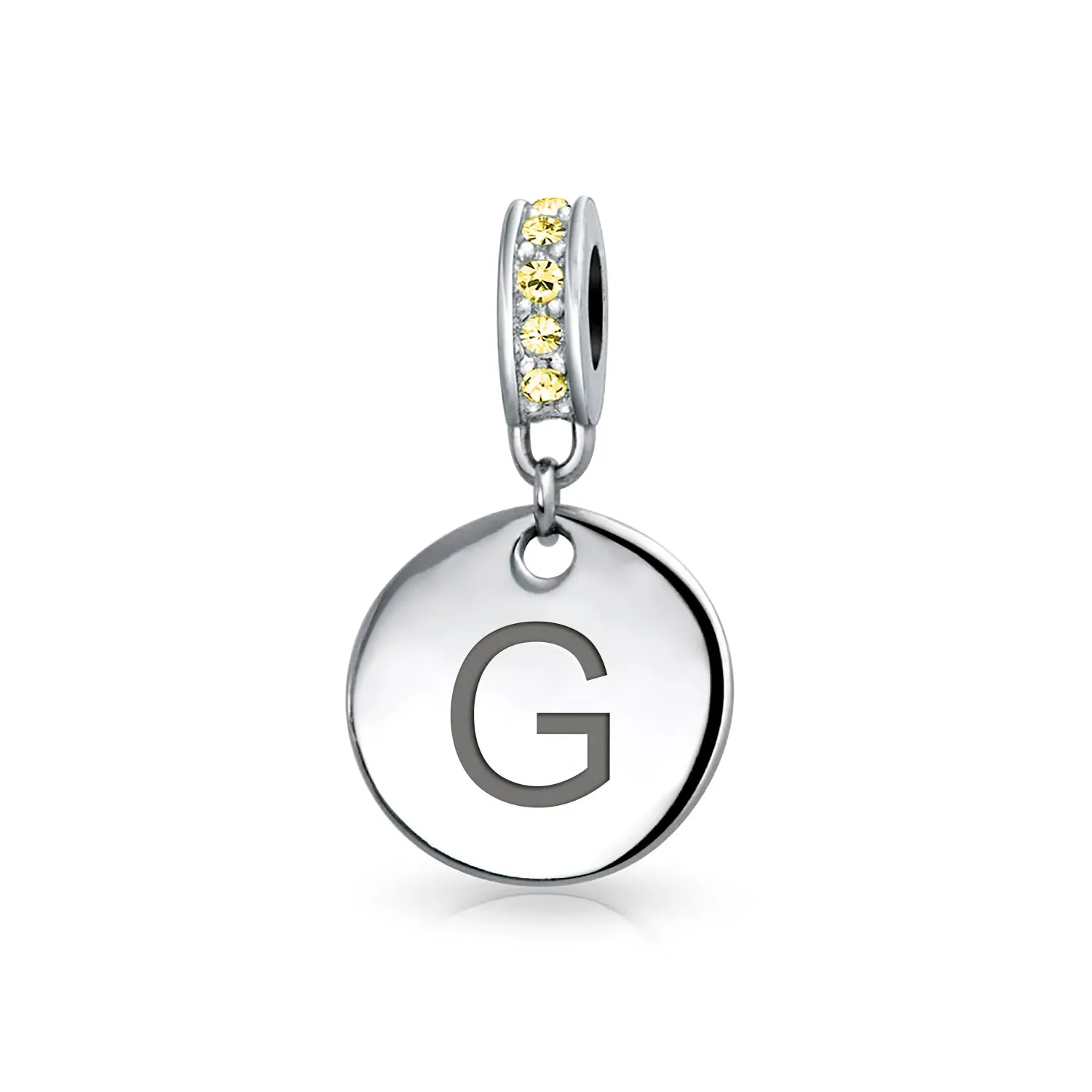 Initial Alphabet Bead Charm Yellow Crystal Accent Dangle for European Bracelet