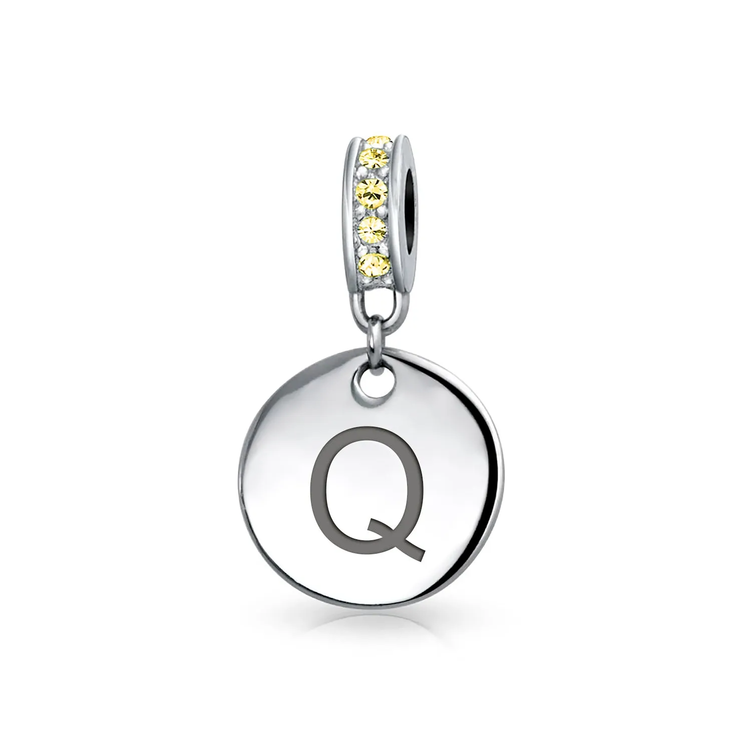 Initial Alphabet Bead Charm Yellow Crystal Accent Dangle for European Bracelet