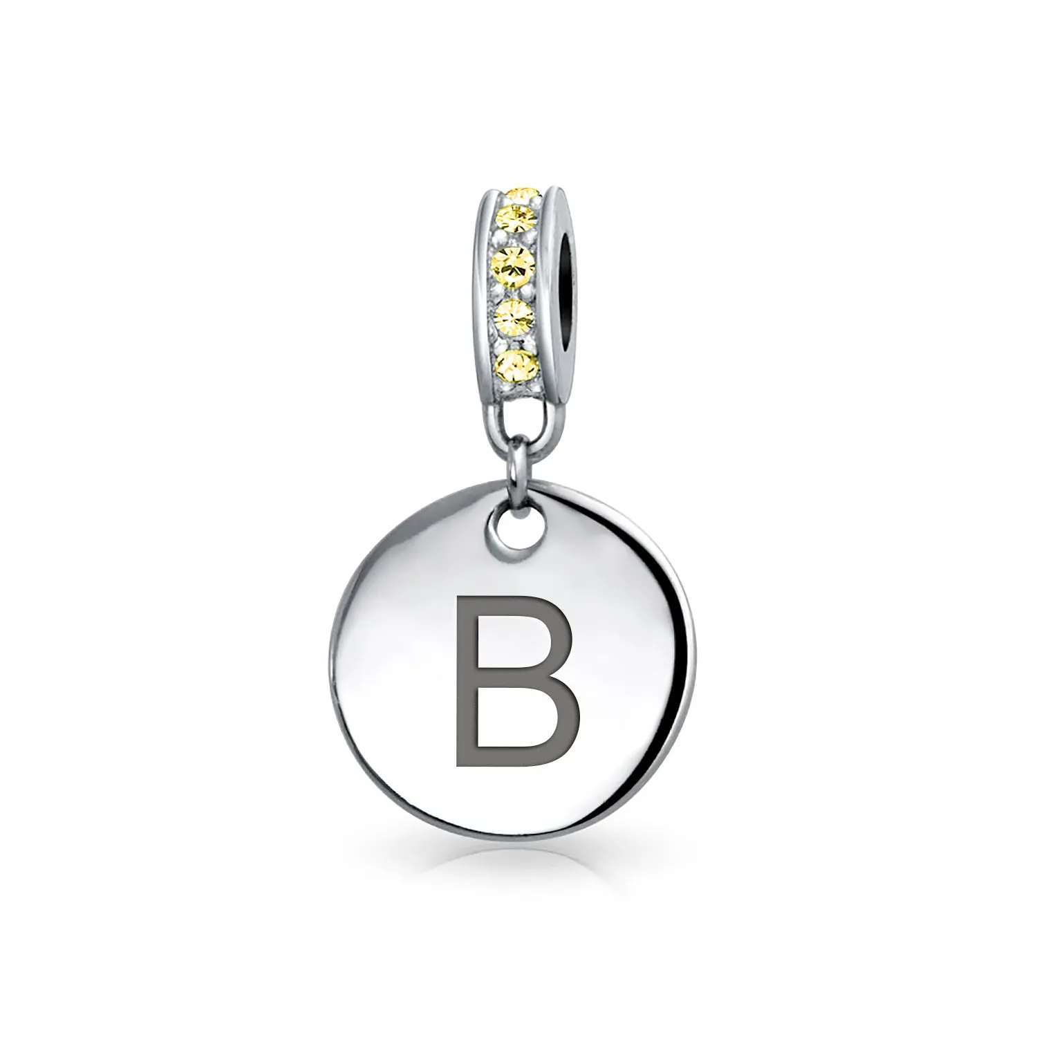 Initial Alphabet Bead Charm Yellow Crystal Accent Dangle for European Bracelet