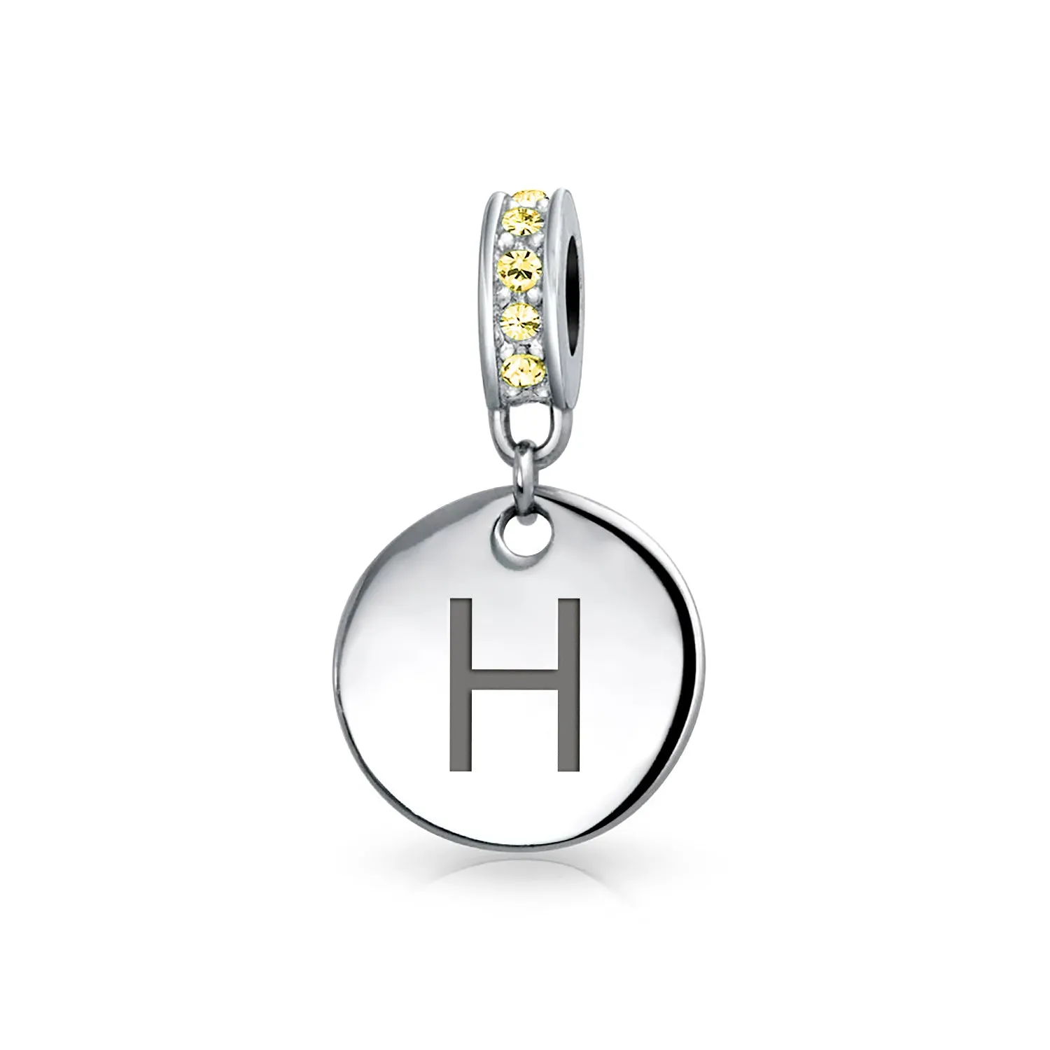 Initial Alphabet Bead Charm Yellow Crystal Accent Dangle for European Bracelet