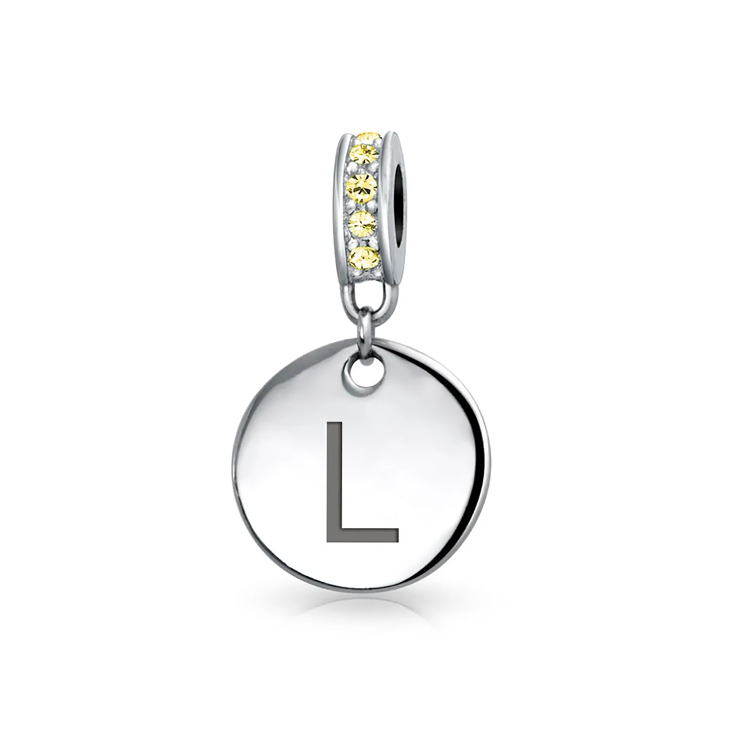 Initial Alphabet Bead Charm Yellow Crystal Accent Dangle for European Bracelet