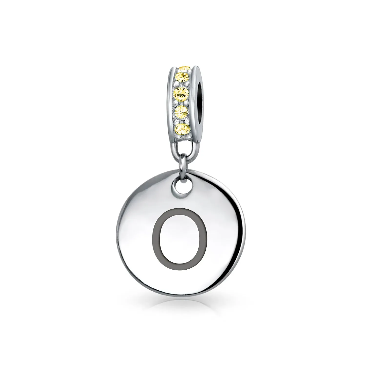 Initial Alphabet Bead Charm Yellow Crystal Accent Dangle for European Bracelet