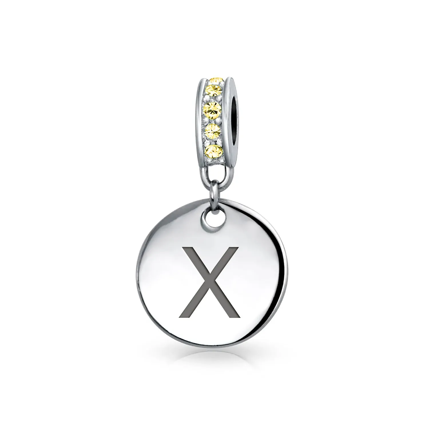 Initial Alphabet Bead Charm Yellow Crystal Accent Dangle for European Bracelet