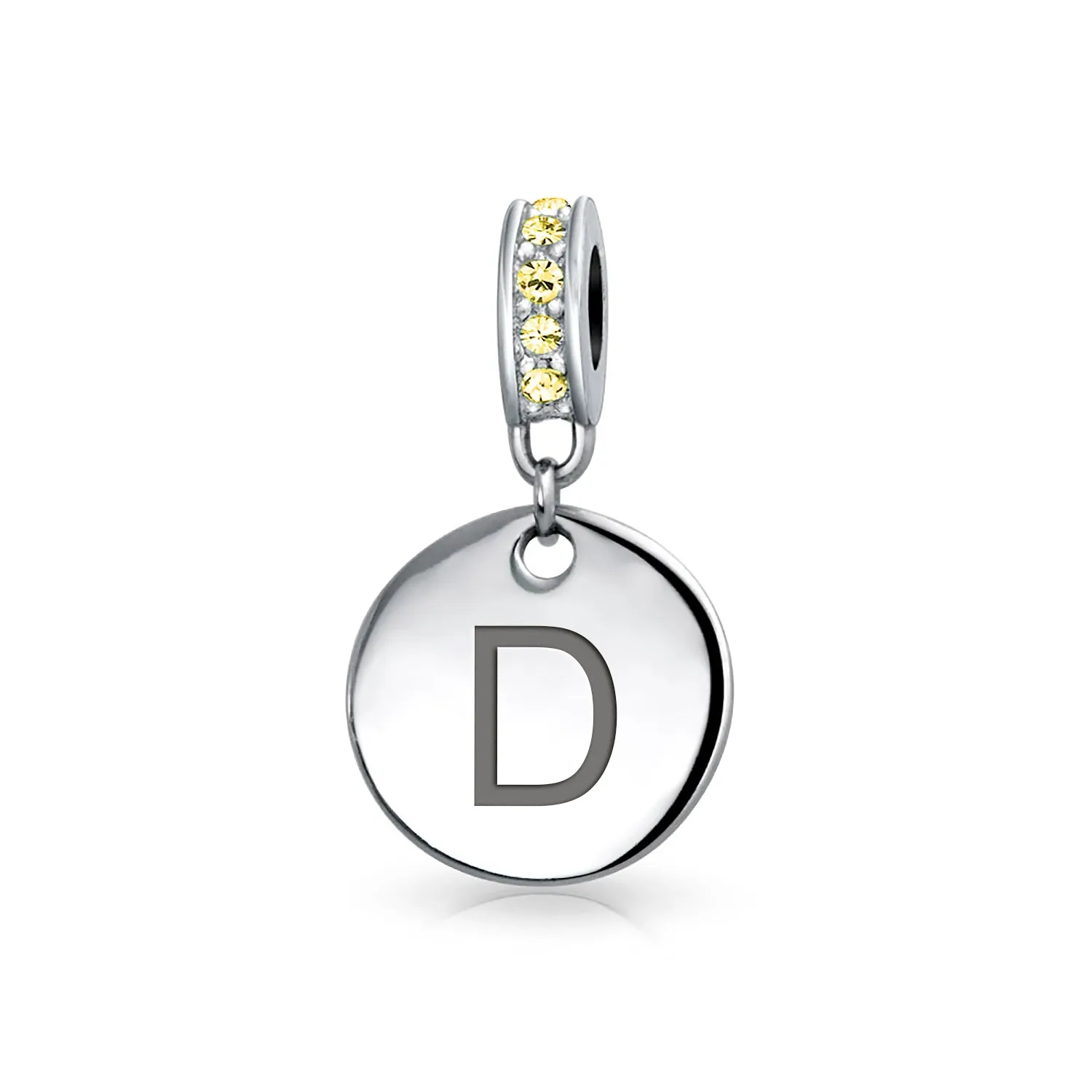 Initial Alphabet Bead Charm Yellow Crystal Accent Dangle for European Bracelet