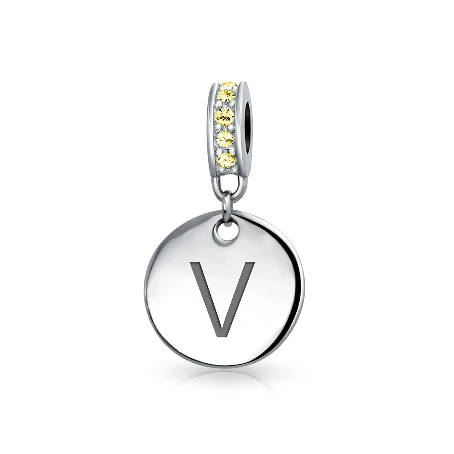 Initial Alphabet Bead Charm Yellow Crystal Accent Dangle for European Bracelet