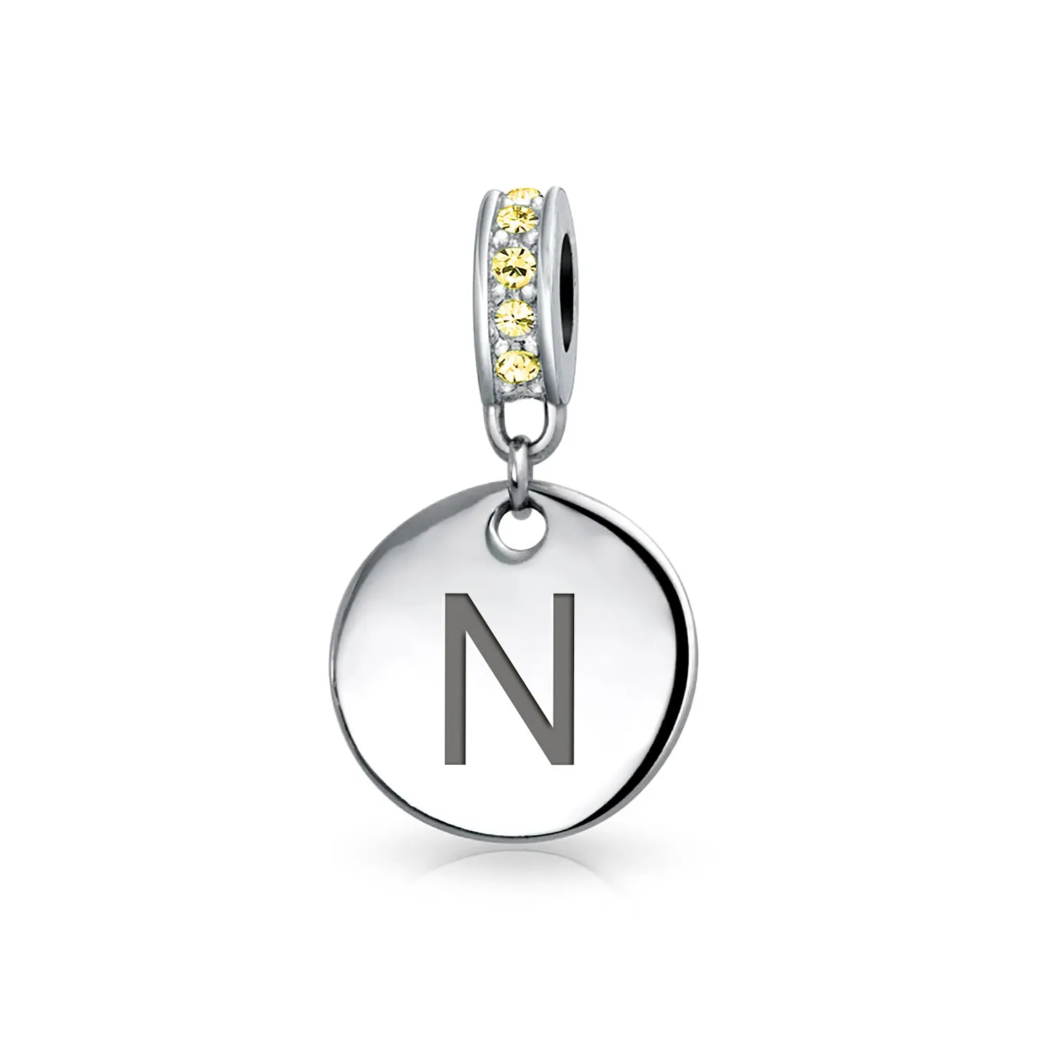 Initial Alphabet Bead Charm Yellow Crystal Accent Dangle for European Bracelet