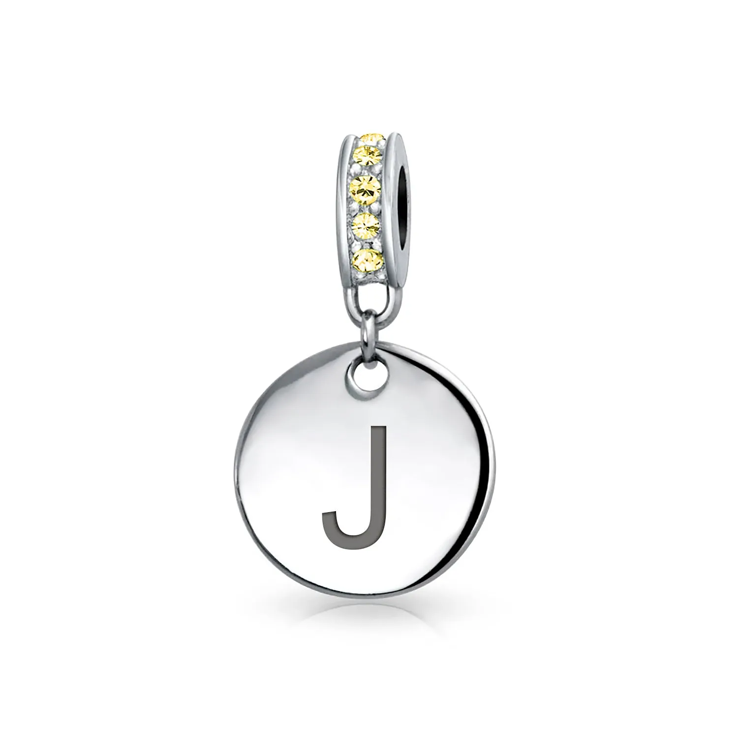 Initial Alphabet Bead Charm Yellow Crystal Accent Dangle for European Bracelet