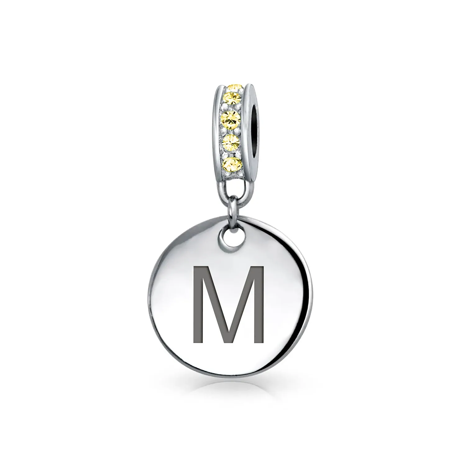 Initial Alphabet Bead Charm Yellow Crystal Accent Dangle for European Bracelet