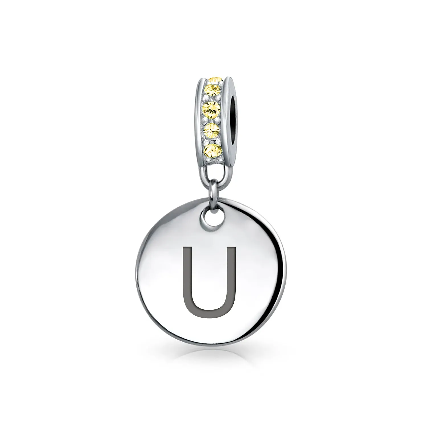 Initial Alphabet Bead Charm Yellow Crystal Accent Dangle for European Bracelet