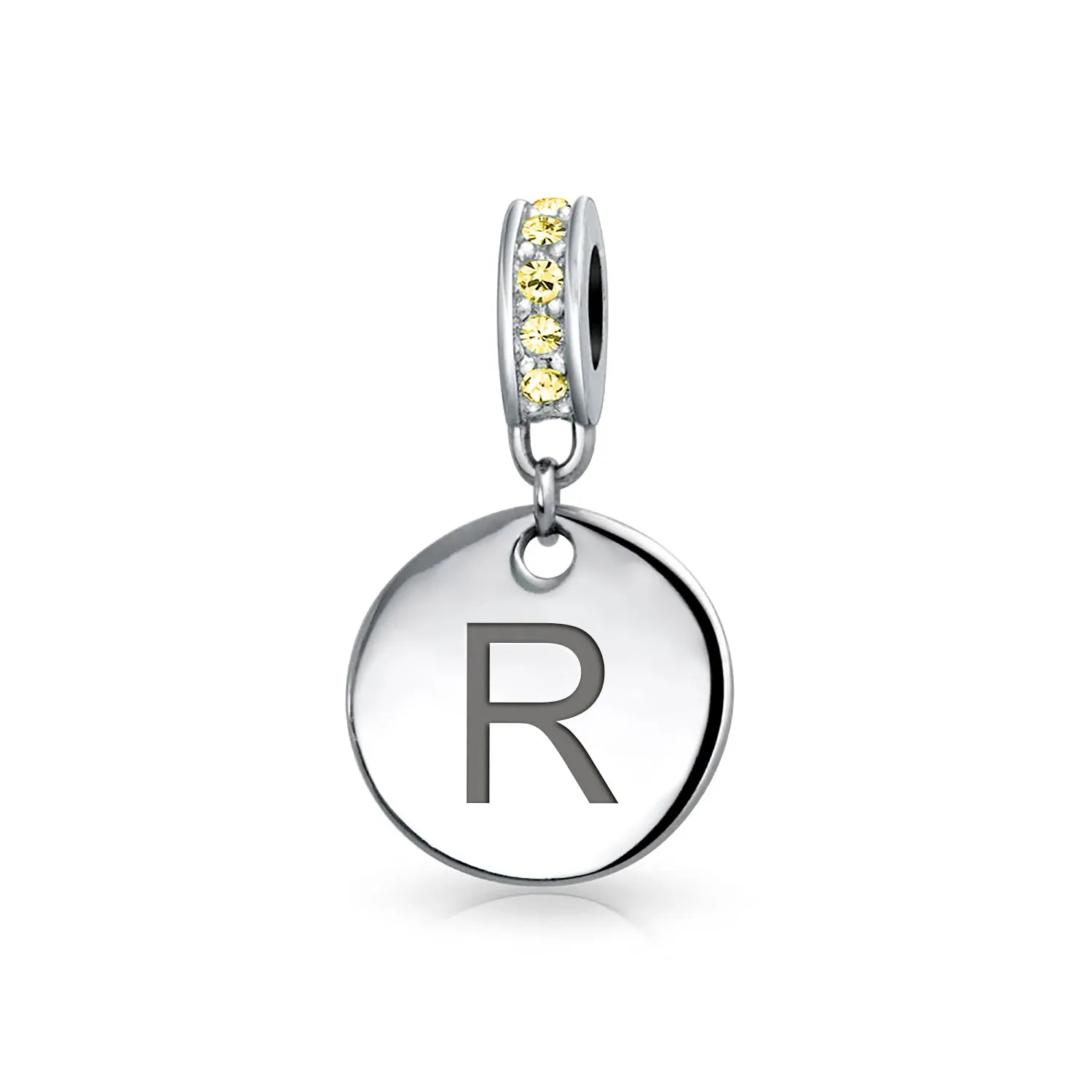 Initial Alphabet Bead Charm Yellow Crystal Accent Dangle for European Bracelet