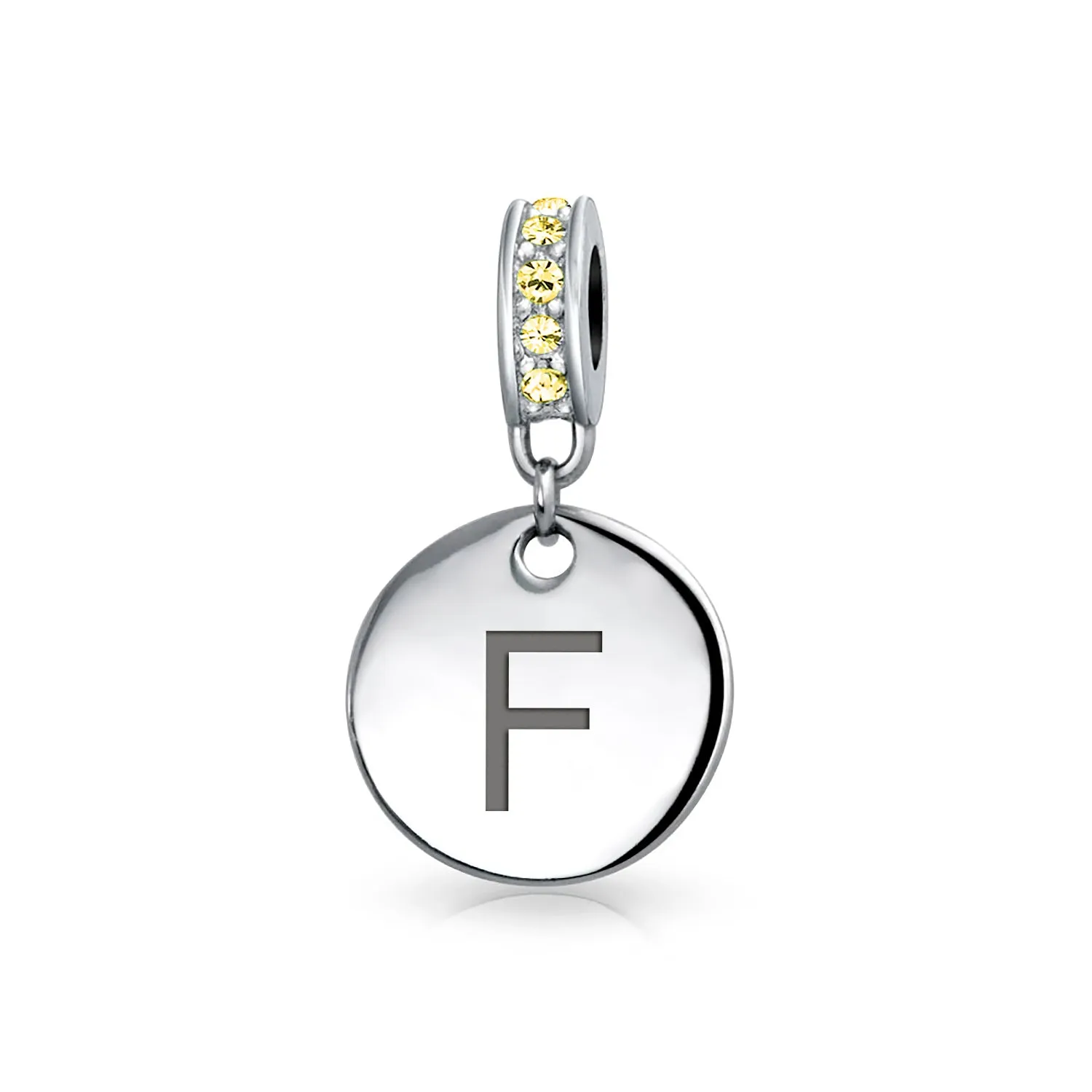 Initial Alphabet Bead Charm Yellow Crystal Accent Dangle for European Bracelet