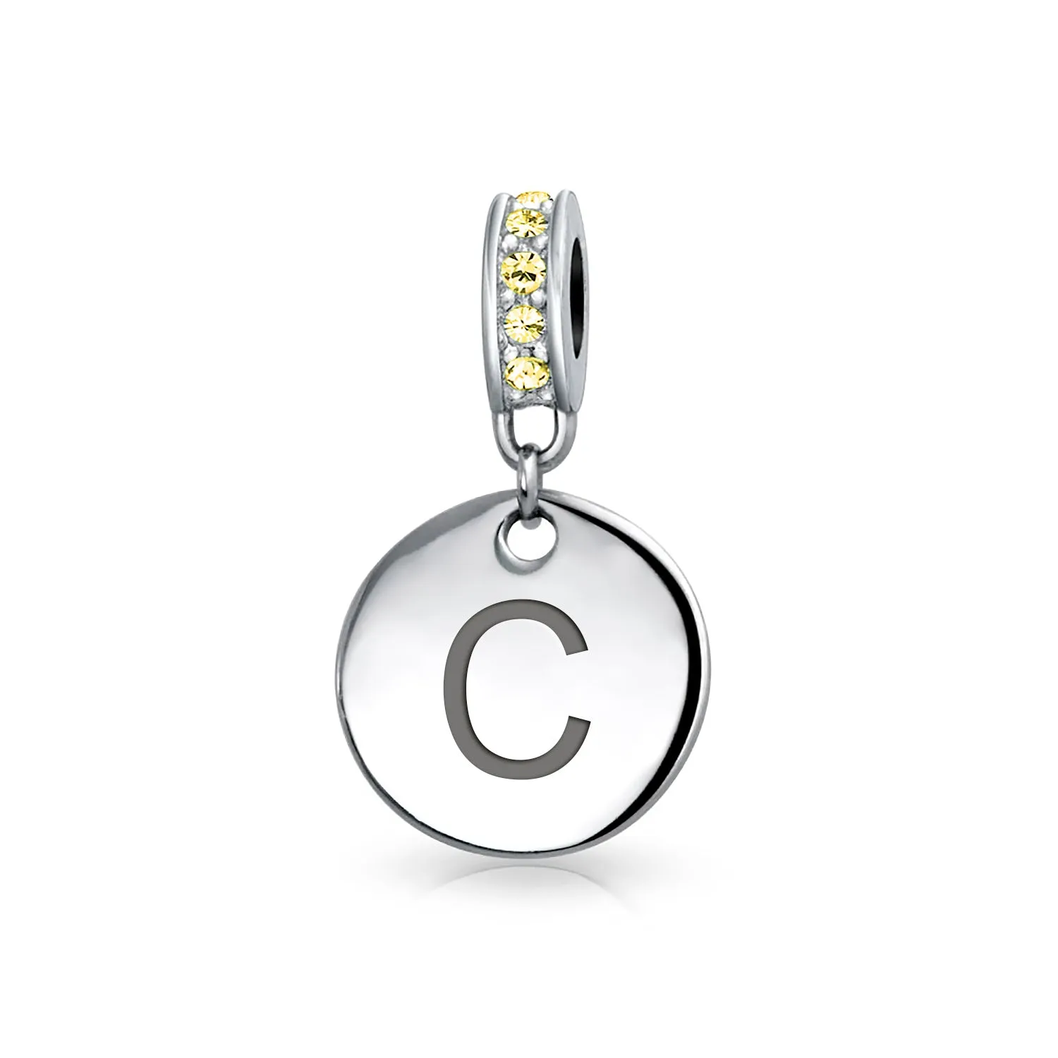 Initial Alphabet Bead Charm Yellow Crystal Accent Dangle for European Bracelet