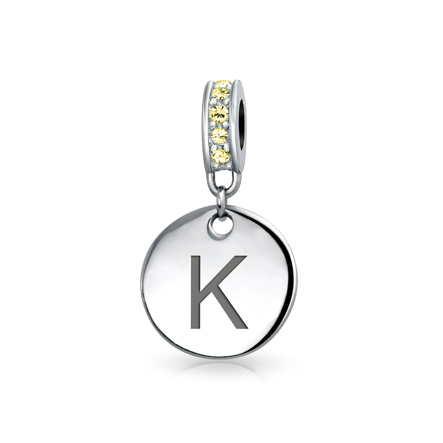 Initial Alphabet Bead Charm Yellow Crystal Accent Dangle for European Bracelet