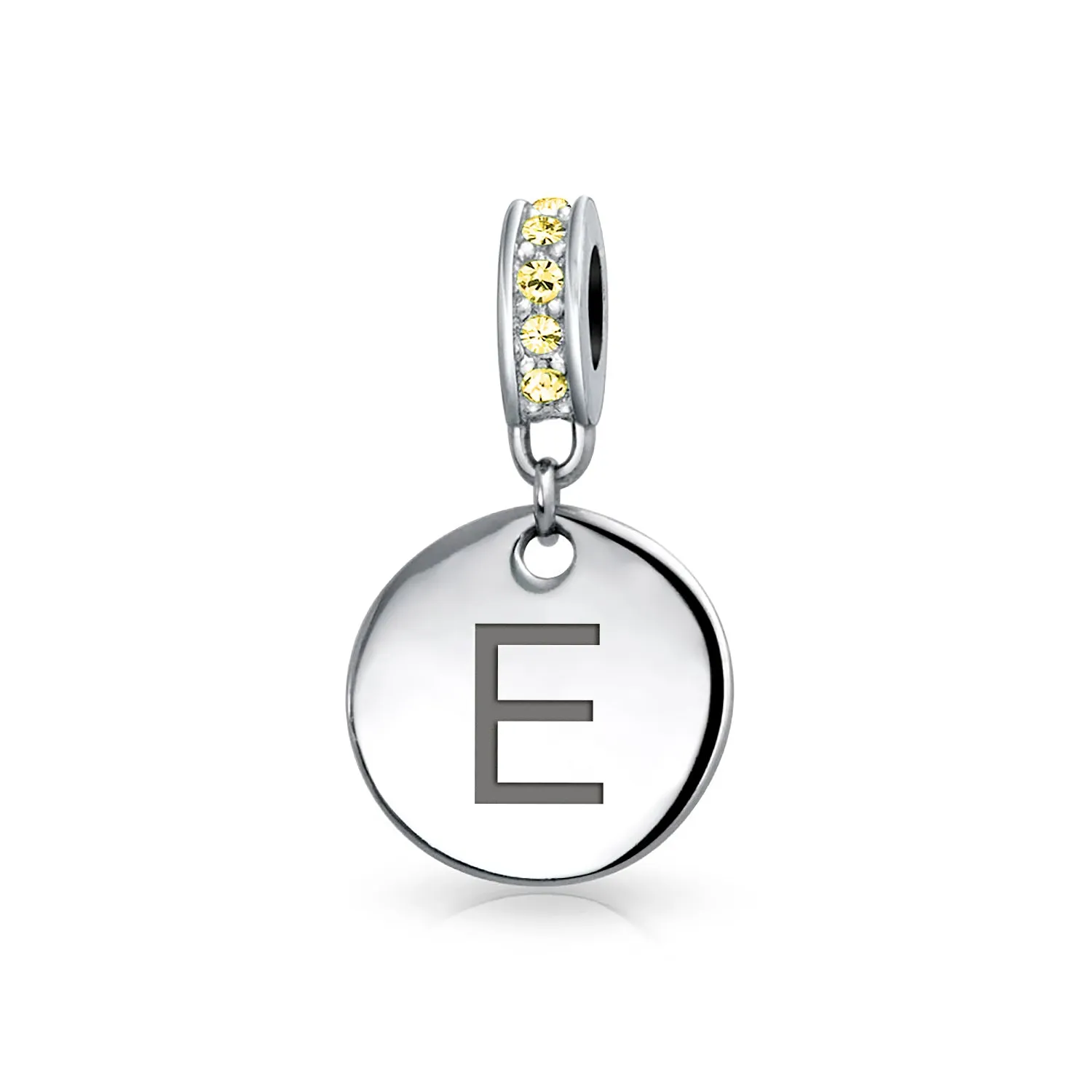 Initial Alphabet Bead Charm Yellow Crystal Accent Dangle for European Bracelet