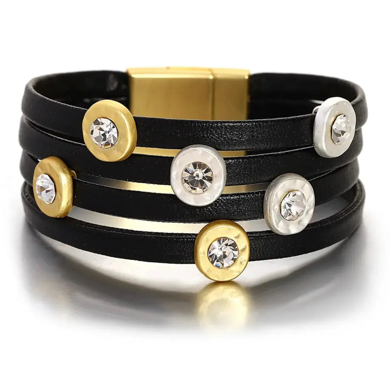 INLAID CRYSTAL LEATHER BRACELET